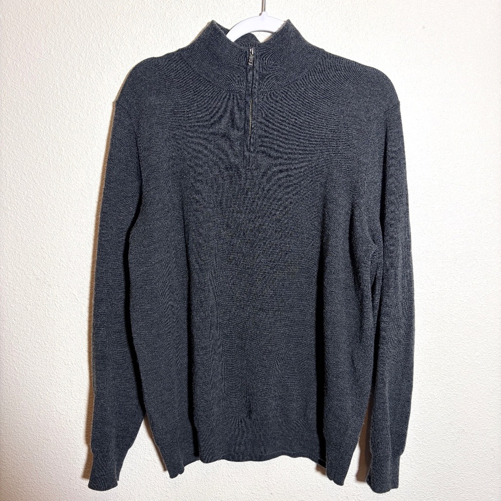 Christian Lacroix Gray Extrafine Merino Wool Half‑Zip Sweater L